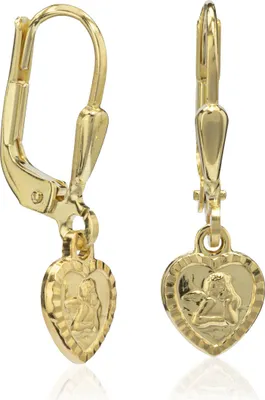 Produktbild von Paar Ohrhänger 8 Karat Schutzengel im Herz 22mm Gelb Gold 333 Poliert Ohrringe