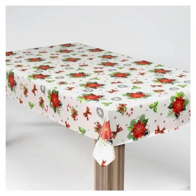 Produktbild von Wachstuch-Tischdecke für den Gartentisch mit Weihnachtsmotiv Stern Mistelzweig, Größe: 100x130