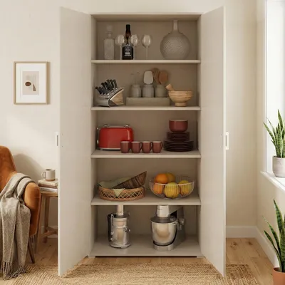 Immagine prodotto di Dmora Armadio Multiuso 2 Ante Aliosha 45x195h cm Bianco, 2 Ante 5 Vani Italy
