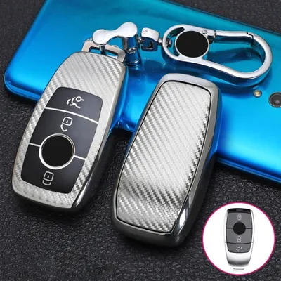 Imagen del producto de Funda protectora de TPU para llave de coche Mercedes-Benz Clase E, con 3 botones y anillo, color plateado