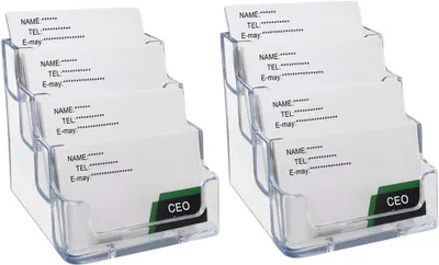 Imagen del producto de Soportes para tarjetas de visita de acrílico transparente, con 4 niveles, juego de 2 unidades, con capacidad para 20 tarjetas cada uno, ideales para oficinas y ferias