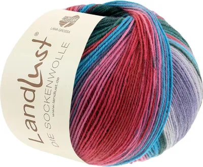 Produktbild von Lana Grossa Landlust DIE SOCKENWOLLE 100 g 4-fach Sockenwolle von Lana Grossa und Landlust 420 m Farbe 126 - Silber-/Hell-/Mittelgrau/Türkis Gestreift