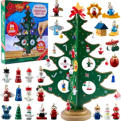 Image de Calendrier de l'Avent - Sapin de Noël en bois - 24 jours - Avec 28 décorations