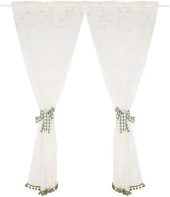 Image de Rideau de cuisine brodé - Petit rideau de fenêtre - Décoration de fenêtre - Voilage semi-transparent - 125 x 110 cm - Blanc
