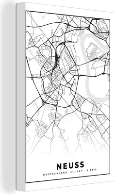 Obrázek produktu pro OneMillionCanvasses® - Obraz na plátně - 90x140 cm, Mapa - Mapa Neuss - Město Neuss, nástěnná umělecká dekorace - Fotografie na plátně - Obraz na dřevěném rámu - Nástěnná dekorace - Ložnice