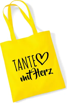 Produktbild von Huuraa Jutebeutel Tante mit Herz 10 Liter Yellow Baumwolle Tasche Geschenkidee