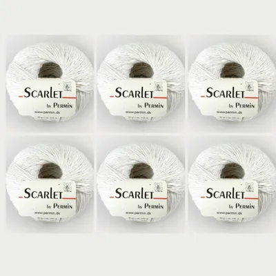 Image de 6 pelotes de fil Scarlet de Permin – Fil d'été écologique (lin, coton et ECOVERO™) (couleur 03 : blanc)