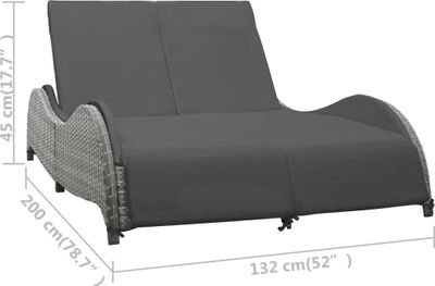 vidaXL Doppel-Sonnenliege mit Auflage Poly Rattan Anthrazit
