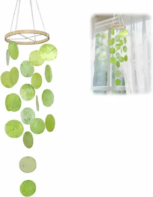 Produktbild von Windspiel Muschel mit Perlmutt, Boho-Stil, handgefertigt, grün, für Garten und Terrasse
