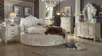 Produktbild von Rundes Samt Bett Chesterfield Luxus Polster Rund Betten Textil Stoff Hotel Neu
