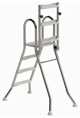 Produktbild von HAF Ideal Eichenwald Sicherheits- Hochbeckenleiter 3+3 Stufen (1,0m/1,0m) V2A Edelstahl | Klappbare Poolleiter | Schwimmbadleiter für Aufstellpool