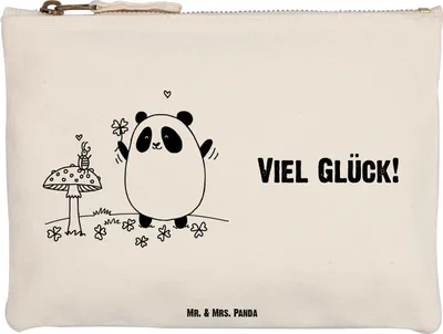 Produktbild von Mr. & Mrs. Panda Kulturbeutel Panda Glück Größe M - Weiß - Geschenk, Kosmetiktasche, Pouch, Kosmetikbeutel, kosmetiktäschchen, Etui, Kulturtasche