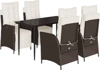 Produktbild von vidaXL 5-tlg. Garten-Essgruppe mit Kissen Braun Poly Rattan