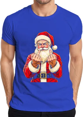 Produktbild von Frecher Weihnachtsmann Mittelfinger Sarkastisch Lustig Geschenk Herren T-Shirt, Blau, XXL