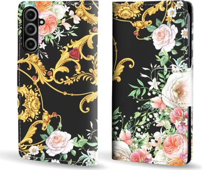 Produktbild von Handy Hülle für Samsung Galaxy A26 5G Klapphülle Bookcase Flip Cover Handy Tasche Etui Motiv: Rosen Ornamente Blumen