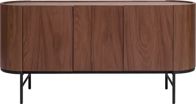Produktbild von Miliboo - Design-Sideboard dunkles Walnussfurnier und schwarzes Metall 3 Türen B160 cm SKYE