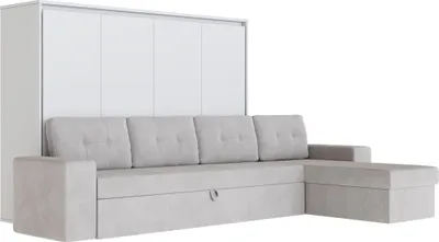 Produktbild von Schrankbett M2 Horizontal 140x200  mit Ecksofa Sandgrau Weiss