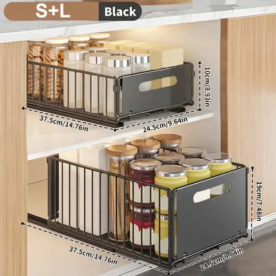 Produktbild von Ausziehbarer Schrank-Organizer - Küchenaufbewahrung aus Stahl - 2er-Set in S und L - 2 Ebenen - Verstellbar - Mit Schubladen - Für Unterschrank