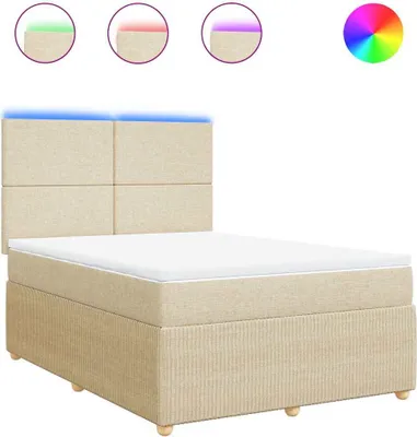 Imagen del producto de Cama con somier y colchón de color crema, 140x200 cm, tapizada en tela