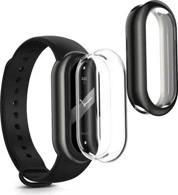 Produktbild von kwmobile 2x Schutzhülle kompatibel mit Xiaomi Mi Band 8 Hülle - Fullbody Cover Set aus Silikon - Transparent Schwarz
