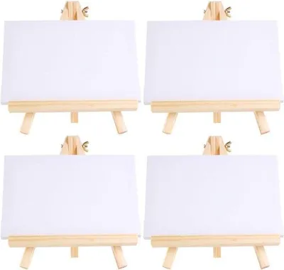 Productafbeelding van Famanu Mini-schilderset met 4 schildersezel en canvasdoeken (15x20 cm) – Tafeldecoratie voor bruiloften/feesten