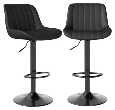 Productafbeelding van Barstoelen, set van 2, draaibaar, met rugleuning, in hoogte verstelbaar, bekleed met kunstleer, zwart