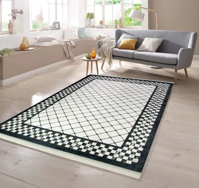 Immagine prodotto di Tappeto con motivo a rombi nero e crema - Dimensioni: 120 x 160 cm