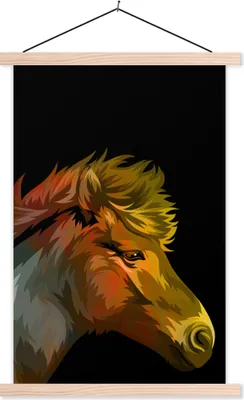 Produktbild von MuchoWow® Textilposter Pferd - Rot - Schwarz - Mädchen - Kinder - Mädchen 120x180 cm mit holzfarbenen Rahmen - Textil-Plakat