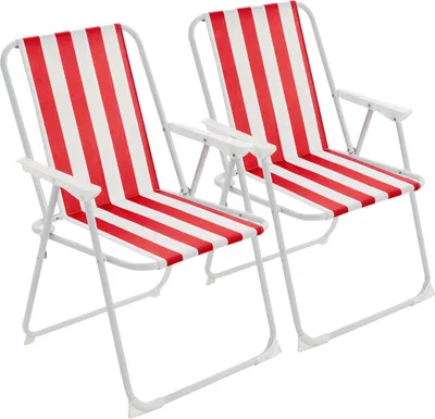 Produktbild von Harbor Housewares Klappbare Strandkörbe aus Metall – Rot gestreift – 2er-Pack