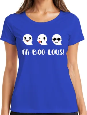 Produktbild von FA-BOO-LOUS! Geister Halloween Niedlich Süß Lustig Kinder Cartoon Damen T-Shirt, Blau, L