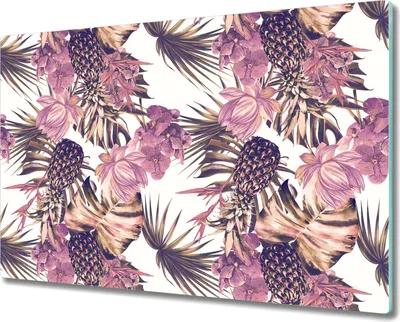 Produktbild von Glas-Herdabdeckplatte Glaskeramikkochfeld-Abdeckung Spritzschutz - 80x52 cm - Ananas mit Blumen