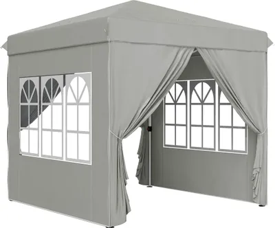 Produktbild von 2,5 x 2,5 m Pop-up-Pavillon mit Seitenwänden und Tragetasche, UPF50+ höhenverstellbares Gartenzelt, Hellgrau