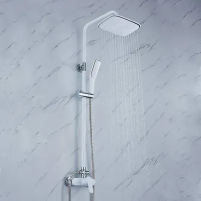 Zdjęcie produktu dla System prysznicowy Akcesoria łazienkowe Główka prysznicowa Bateria kwadratowa Zestaw prysznicowy Zestaw prysznicowy biały Główka prysznicowa + głowica prysznicowa + zawór + wąż + zestaw akcesoriów