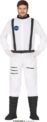 A man wearing a NASA astronaut costume.