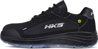 A black HKS safety shoe is shown from the side against a white background.