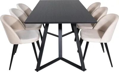 Image de MarinaBLBL ensemble table, table noir et 6 Velvet chaises Velours beige, noir.