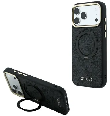 Produktbild von Handyhülle für iPhone 18 Pro / 17 Pro, Guess Ring Stand 360 4G Classic Logo mit MagSafe, Schwarz