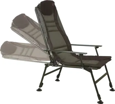 A fishing chair with adjustable backrest shown on a white background.