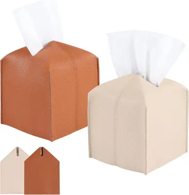 Productafbeelding van Cosmeticadoekjesbox - Set van 2 - Zakdoekdispenser - Tissuedoos voor eetkamer - Badkamer - Slaapkamer - Auto - Kantoor - Verdikt leer - Vierkant