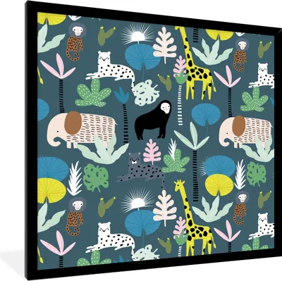Produktbild von MuchoWow® MuchoWow® Gerahmtes Poster Dschungel - Affe - Baum 40x40 cm - Poster mit zchwarzem Bilderrahmen - Mit Rahmen - Wanddekoration Schlafzimmer