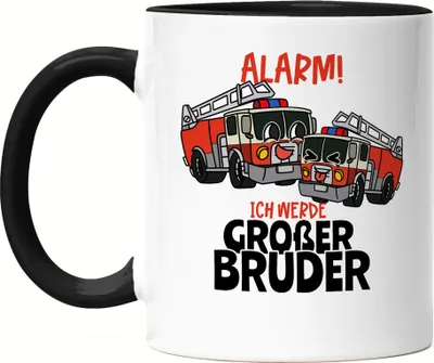 Produktbild von Ich Werde Großer Bruder Tasse Schwarz Ankündigung Schwangerschaft Feuerwehr-Auto Alarm Babynews
