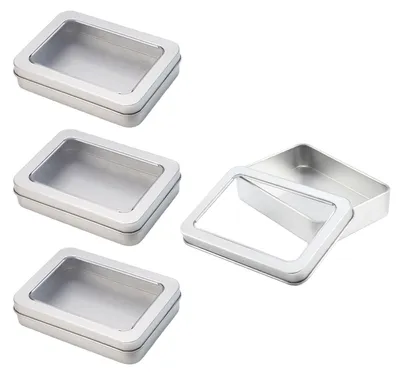 4 Metallbehälter mit Deckel, rechteckig, 10,7x7x2,2 cm, silber