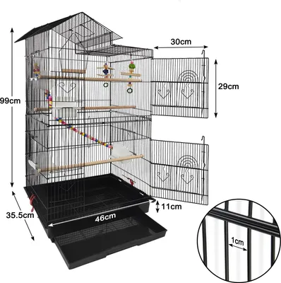 Obrázek produktu pro ACXIN Klec pro ptáky s hračkou v kleci - Velká ptačí budka, kovová klec pro pěnkavy, kanáry a andulky černá (typ A, 46 x35,5 x 99 cm)