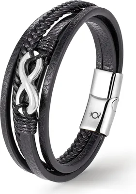 Produktbild von UNIQAL | Unendlichkeit Leder Armband "NICE" Herren infinity bracelet | Edelstahl/Echtleder/Silber | Geschenk Etui box | Länge: 21 cm