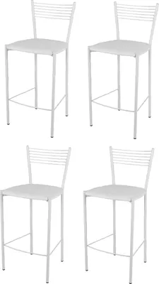 Produktbild von t m c s Tommychairs - 4er Set moderne Barhocker ELEGANCE für Küche und Esszimmer, robustes Gestell aus lackiertem Stahl, Farbe Weiß, gepolsterte Sitzfläche mit Kunstleder im Farbton Weiß bezogen