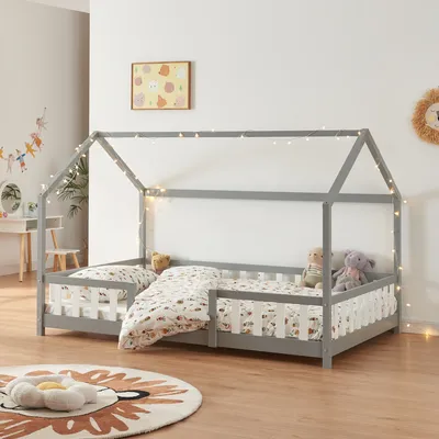 Obrázek produktu pro Dětská postel 'Sisimiut' v domácím vzhledu s ochranou proti vypadávání borovicového dřeva 120 x 200 cm světle šedá / bílá