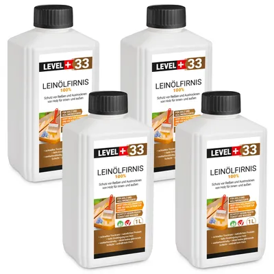 Produktbild von Leinöl Firnis 4x 1 Liter, Holzschutz, Doppelt Gekocht, Holzpflege, Holzöl, Schnelle Trocknung, Natürlicher Holzschutz, Harzfrei RM33