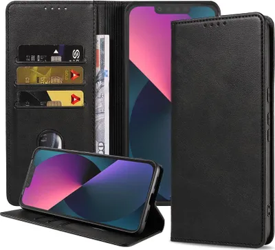 Produktbild von Smartphonica iPhone 13 Mini  Kunstledertasche mit Magnetverschluss und Kartenhaltern Buchhülle - Schwarz