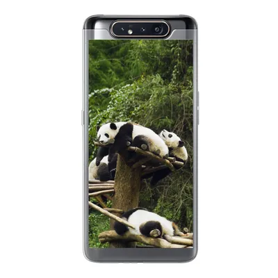 Produktbild von MuchoWow® Handyhülle Schutzhülle Hülle für Samsung Galaxy A80 Pandas - Holz - Treppe Silikon Softcase Handy Hülle - Schutzdeckel