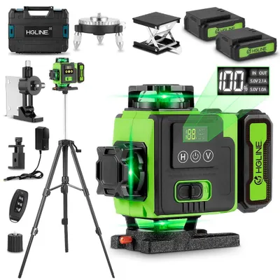 Obrázok produktu pre Laserová vodováha – 4D, 16 lúčov – automatická nivelácia 360° v horizontálnom a vertikálnom smere – diaľkové ovládanie cez aplikáciu, dosah 25 m – ochrana IP54 – 2x 6000 mAh batéria – konektor pre zásuvku v EÚ